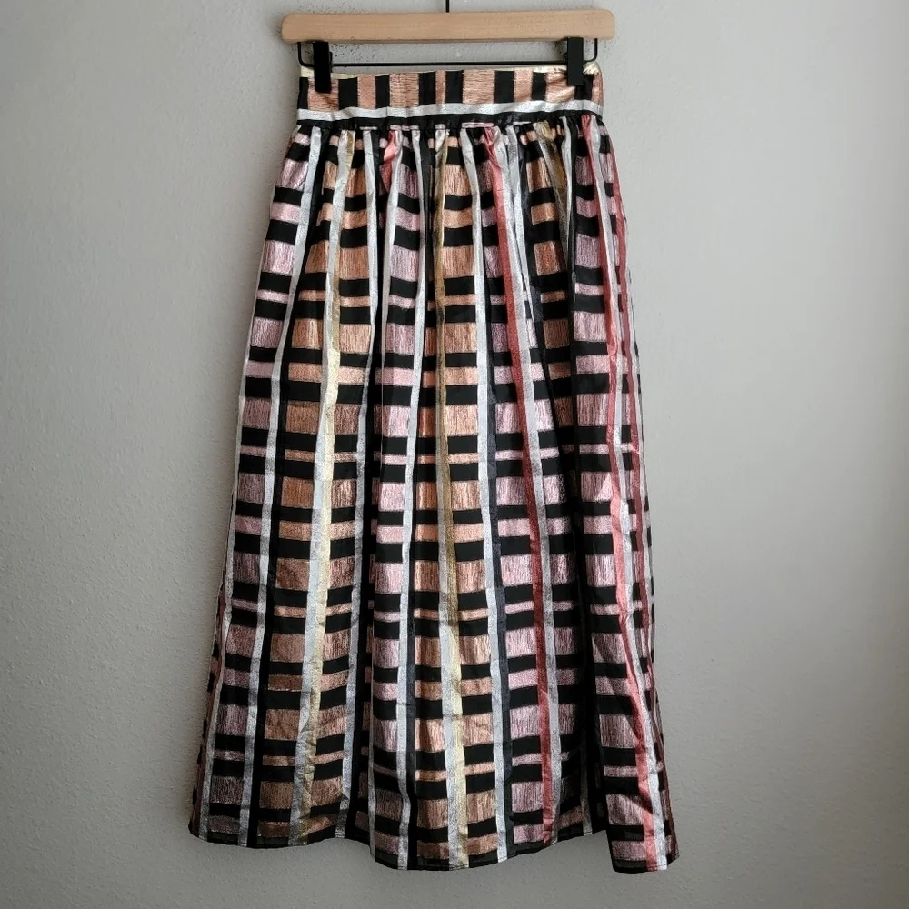 Sezane Malla Skirt in Metallic Cognac Tiles size 36 - Picture 4 of 7